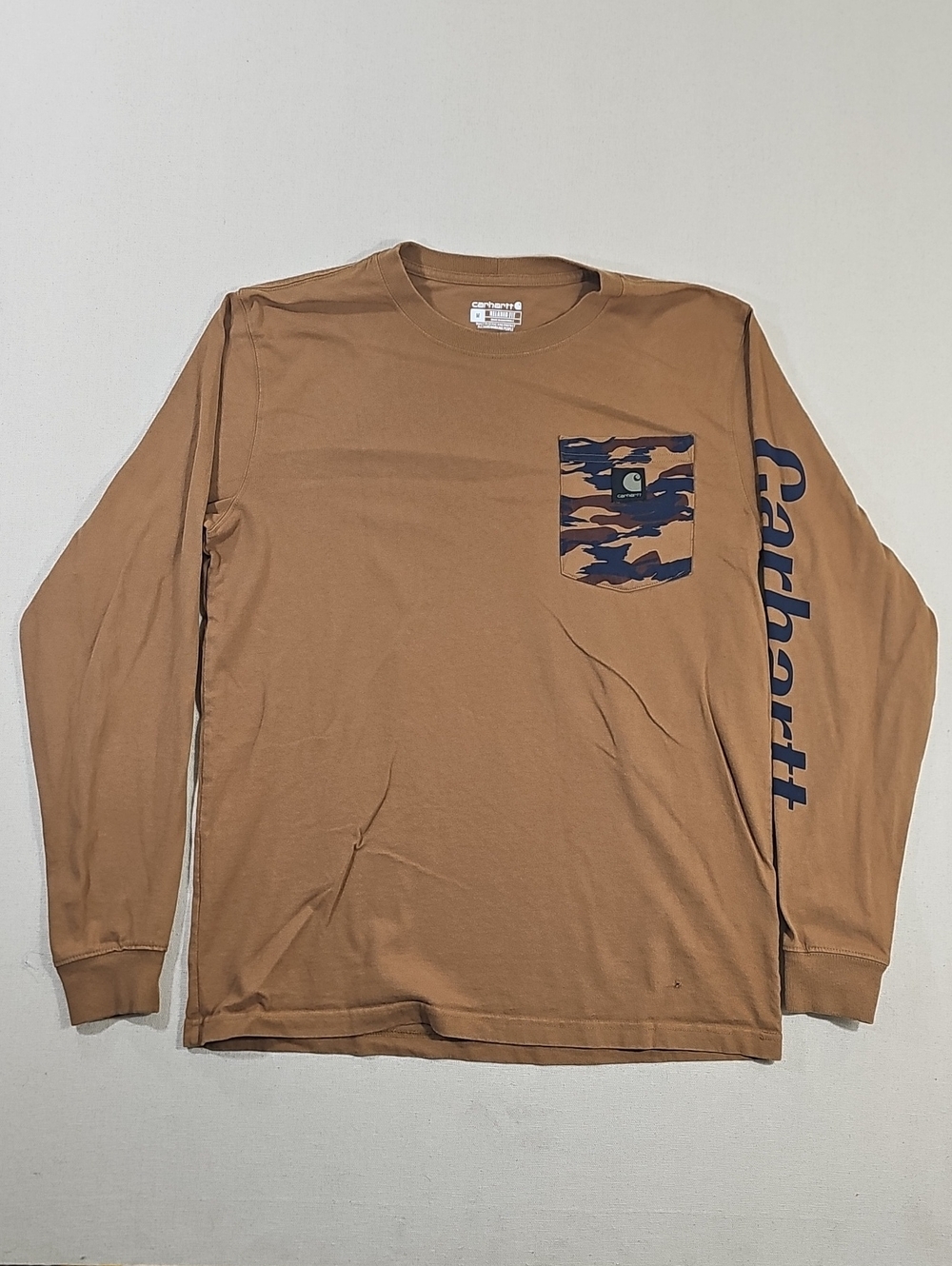 Carhartt Long Sleeve Pocket Tee in Brown with Navy Camo Pocket